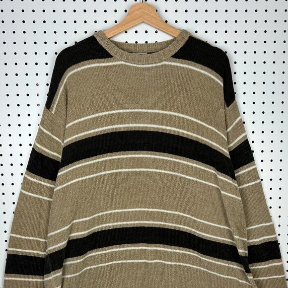 Old Skool Urban Wear Knit Sweater Size XL Brown Tan Striped CHUNKY Grandpa 90s - Picture 1 of 6